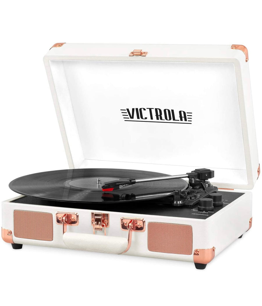 Tocadiscos vintage y transportable de 3 velocidades, con Bluetooth y altavoces integrados